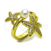 Anillo Elegante 01.381.0019 Oro Laminado, Diseño de Estrella y Bola, con Perla Marfil, Pulido, Tono Dorado (Talla Unica)