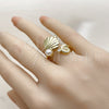 Anillo Multi Piedra 01.381.0020 Oro Laminado, Diseño de Concha y Caracol, con Perla Marfil y Zirconia Cubica Blanca, Pulido, Tono Dorado (Talla Unica)