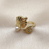 Anillo Multi Piedra 01.381.0020 Oro Laminado, Diseño de Concha y Caracol, con Perla Marfil y Zirconia Cubica Blanca, Pulido, Tono Dorado (Talla Unica)