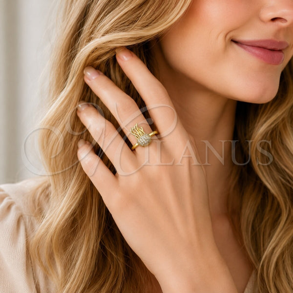 Anillo Multi Piedra 01.381.0025 Oro Laminado, Diseño de Pescado, con Zirconia Cubica Blanca, Pulido, Tono Dorado (Talla Unica)