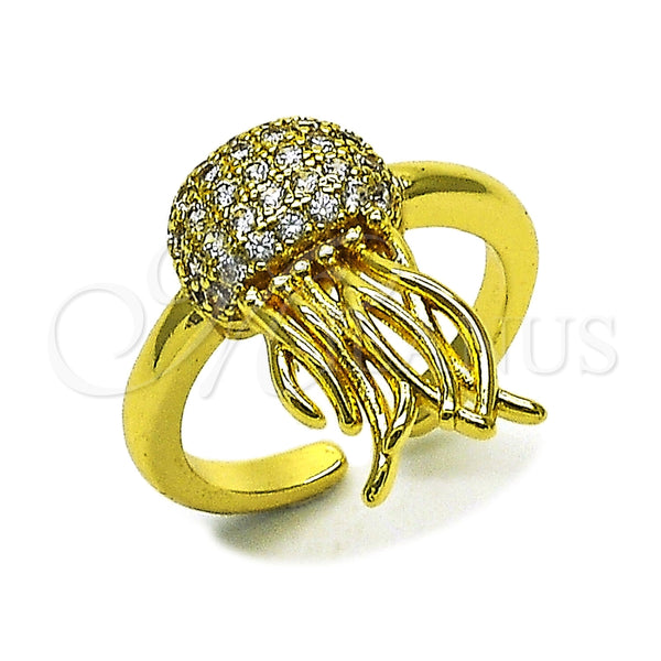 Anillo Multi Piedra 01.381.0025 Oro Laminado, Diseño de Pescado, con Zirconia Cubica Blanca, Pulido, Tono Dorado (Talla Unica)