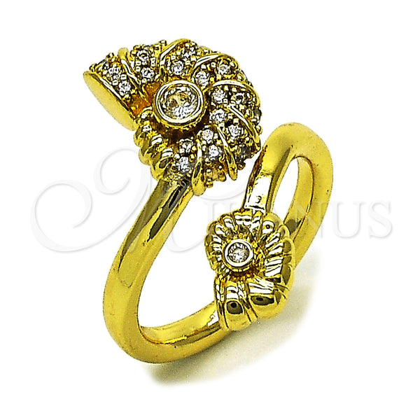 Anillo Multi Piedra 01.381.0026 Oro Laminado, Diseño de Caracol y Cluster, con Zirconia Cubica Blanca y Micro Pave Blanca, Pulido, Tono Dorado (Talla Unica)