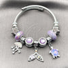 Aro Individual 07.464.0051 Acero Inoxidable, Diseño de Estrella y Pescado, con Cristal Violet y Cyclamen Opal, Pulido Rosado, Tono Plateado (Grosor 03 MM, Talla Unica)
