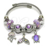 Aro Individual 07.464.0051 Acero Inoxidable, Diseño de Estrella y Pescado, con Cristal Violet y Cyclamen Opal, Pulido Rosado, Tono Plateado (Grosor 03 MM, Talla Unica)