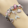 Aro Individual 07.464.0052 Acero Inoxidable, Diseño de Pescado y Corazón, con Cristal Light Rose y Crystal, Pulido, Tono Plateado (Grosor 03 MM, Talla Unica)