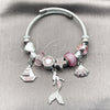 Aro Individual 07.464.0052 Acero Inoxidable, Diseño de Pescado y Corazón, con Cristal Light Rose y Crystal, Pulido, Tono Plateado (Grosor 03 MM, Talla Unica)