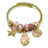 Aro Individual 07.464.0055 Acero Inoxidable, Diseño de Concha y Estrella, con Cristal Light Rose y Perla Marfil, Esmaltado Rosado, Tono Dorado (Grosor 03 MM, Talla Unica)
