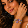 Aro Individual 07.464.0056 Acero Inoxidable, Diseño de Concha y Estrella, con Cristal Crystal y Violet, Pulido, Tono Dorado (Grosor 03 MM, Talla Unica)