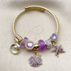 Aro Individual 07.464.0056 Acero Inoxidable, Diseño de Concha y Estrella, con Cristal Crystal y Violet, Pulido, Tono Dorado (Grosor 03 MM, Talla Unica)