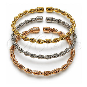 Aro Trio 07.170.0085 Oro Laminado, Diseño de Espiral y Torcido, Pulido, Tres Tonos (Grosor 04.6 MM, Talla Unica)
