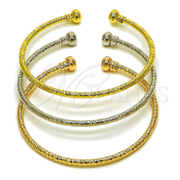 Aro Trio 07.170.0086 Oro Laminado, Diseño de Bola, Diamantado, Tres Tonos (Grosor 02.8 MM, Talla Unica)