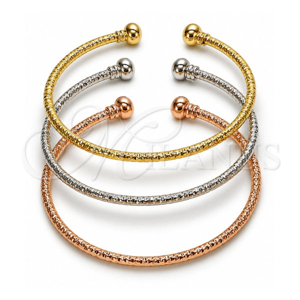 Aro Trio 07.170.0086 Oro Laminado, Diseño de Bola, Diamantado, Tres Tonos (Grosor 02.8 MM, Talla Unica)