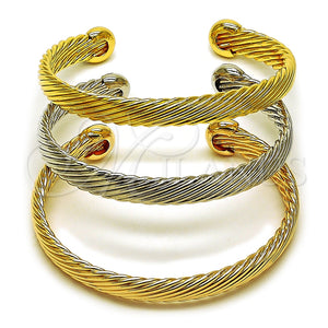 Aro Trio 07.170.0093 Oro Laminado, Diseño de Torcido, Pulido, Tres Tonos (Grosor 08.2 MM, Talla Unica)