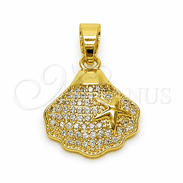 Dije Elegante 05.341.0109 Oro Laminado, Diseño de Concha y Estrella, con Micro Pave Blanca, Pulido, Tono Dorado