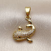 Dije Elegante 05.341.0112 Oro Laminado, Diseño de Pescado y Delfín, con Micro Pave Blanca y Negro, Pulido, Tono Dorado