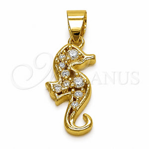 Dije Elegante 05.341.0115 Oro Laminado, Diseño de Caballo de Mar, con Zirconia Cubica Blanca, Pulido, Tono Dorado