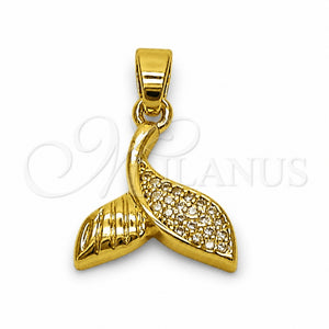 Dije Elegante 05.341.0116 Oro Laminado, Diseño de Pescado, con Zirconia Cubica Blanca, Pulido, Tono Dorado