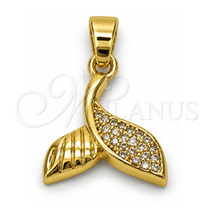 Dije Elegante 05.341.0116 Oro Laminado, Diseño de Pescado, con Zirconia Cubica Blanca, Pulido, Tono Dorado