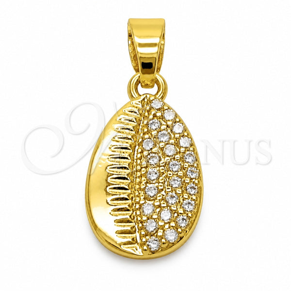 Dije Elegante 05.341.0121 Oro Laminado, Diseño de Concha, con Zirconia Cubica Blanca, Pulido, Tono Dorado
