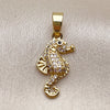 Dije Elegante 05.341.0122 Oro Laminado, Diseño de Caballo de Mar, con Micro Pave Blanca y Negro, Pulido, Tono Dorado