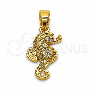 Dije Elegante 05.341.0122 Oro Laminado, Diseño de Caballo de Mar, con Micro Pave Blanca y Negro, Pulido, Tono Dorado