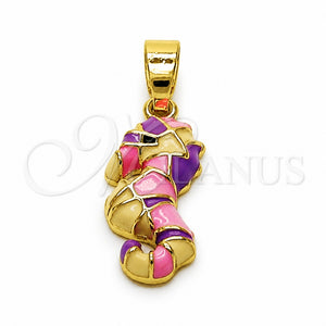 Dije Elegante 05.341.0123 Oro Laminado, Diseño de Caballo de Mar, Esmaltado Multicolor, Tono Dorado