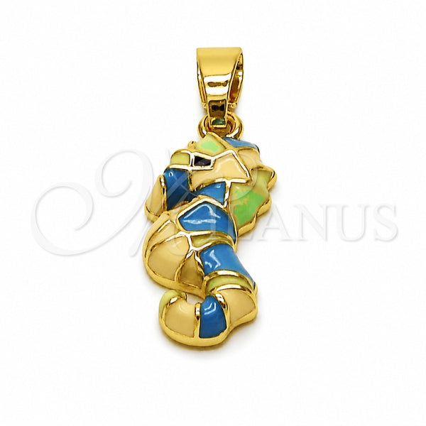 Dije Elegante 05.341.0123.1 Oro Laminado, Diseño de Caballo de Mar, Esmaltado Multicolor, Tono Dorado