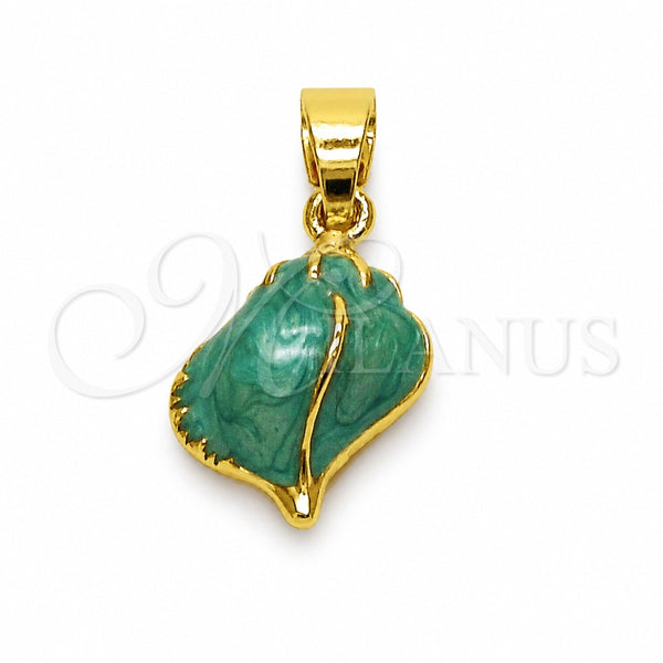 Dije Elegante 05.341.0124 Oro Laminado, Diseño de Caracol, Esmaltado Turquesa, Tono Dorado