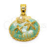 Dije Elegante 05.341.0126 Oro Laminado, Diseño de Concha y Estrella, con Perla Marfil, Esmaltado Turquesa, Tono Dorado