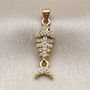 Dije Elegante 05.341.0128 Oro Laminado, Diseño de Pescado, con Zirconia Cubica Blanca y Micro Pave Blanca, Pulido, Tono Dorado