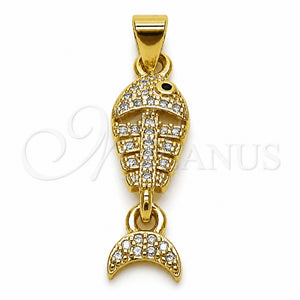 Dije Elegante 05.341.0128 Oro Laminado, Diseño de Pescado, con Zirconia Cubica Blanca y Micro Pave Blanca, Pulido, Tono Dorado