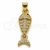 Dije Elegante 05.341.0128 Oro Laminado, Diseño de Pescado, con Zirconia Cubica Blanca y Micro Pave Blanca, Pulido, Tono Dorado