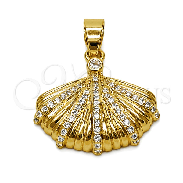 Dije Elegante 05.341.0129 Oro Laminado, Diseño de Concha, con Micro Pave Blanca y Zirconia Cubica Blanca, Pulido, Tono Dorado