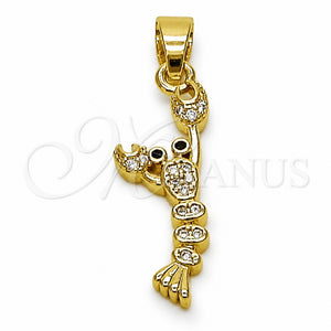 Dije Elegante 05.341.0130 Oro Laminado, con Micro Pave Blanca y Zirconia Cubica Negro, Pulido, Tono Dorado