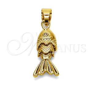 Dije Elegante 05.341.0133 Oro Laminado, Diseño de Pescado, con Zirconia Cubica Granate, Pulido, Tono Dorado