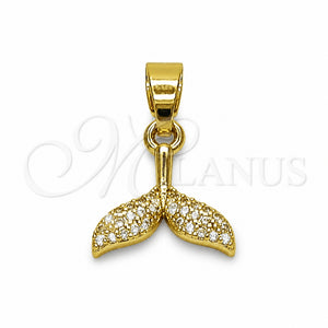 Dije Elegante 05.341.0134 Oro Laminado, Diseño de Pescado, con Micro Pave Blanca, Pulido, Tono Dorado