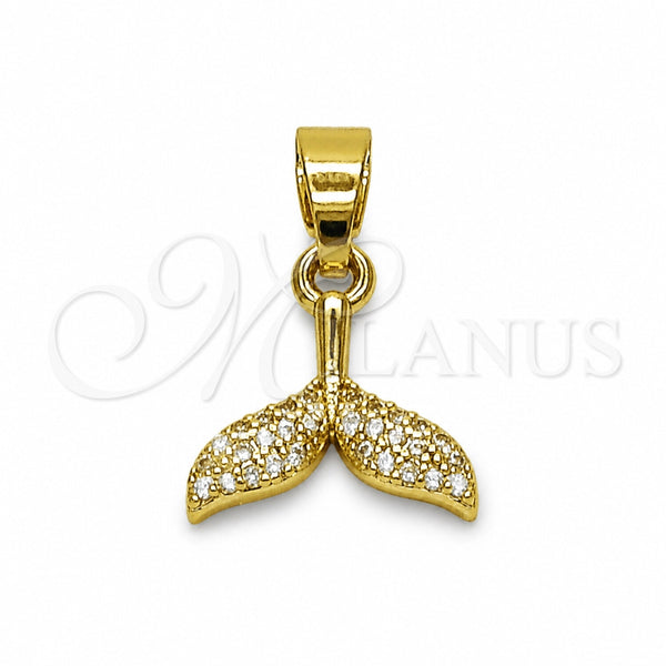 Dije Elegante 05.341.0134 Oro Laminado, Diseño de Pescado, con Micro Pave Blanca, Pulido, Tono Dorado