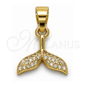 Dije Elegante 05.341.0134 Oro Laminado, Diseño de Pescado, con Micro Pave Blanca, Pulido, Tono Dorado