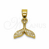 Dije Elegante 05.341.0134 Oro Laminado, Diseño de Pescado, con Micro Pave Blanca, Pulido, Tono Dorado