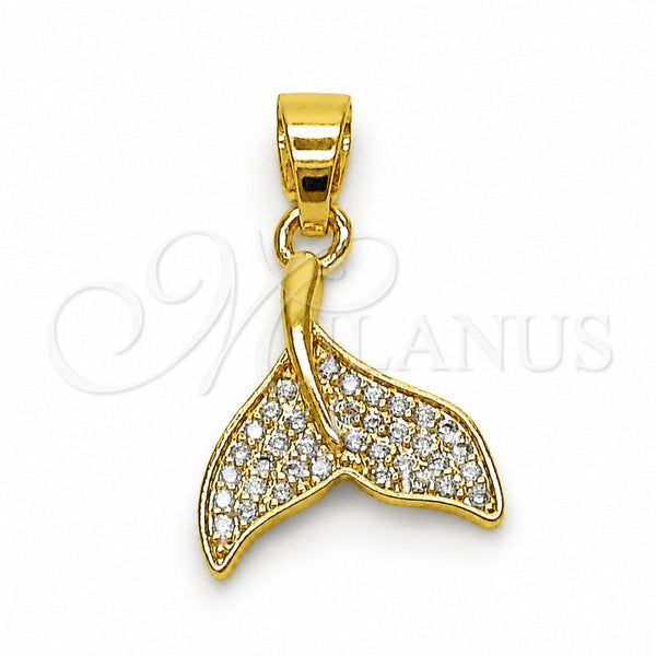 Dije Elegante 05.341.0136 Oro Laminado, Diseño de Pescado, con Zirconia Cubica Blanca, Pulido, Tono Dorado