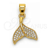 Dije Elegante 05.341.0136 Oro Laminado, Diseño de Pescado, con Zirconia Cubica Blanca, Pulido, Tono Dorado