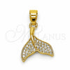 Dije Elegante 05.341.0136 Oro Laminado, Diseño de Pescado, con Zirconia Cubica Blanca, Pulido, Tono Dorado