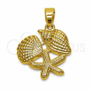 Dije Elegante 05.341.0139 Oro Laminado, Diseño de Concha y Caracol, Pulido, Tono Dorado