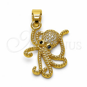 Dije Elegante 05.341.0142 Oro Laminado, Diseño de Pescado, con Micro Pave Blanca y Zirconia Cubica Negro, Pulido, Tono Dorado