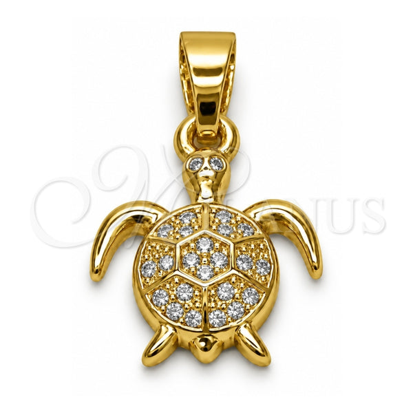 Dije Elegante 05.341.0143 Oro Laminado, Diseño de Tortuga, con Micro Pave Blanca, Pulido, Tono Dorado