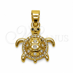 Dije Elegante 05.341.0144 Oro Laminado, Diseño de Tortuga, con Zirconia Cubica Blanca y Micro Pave Blanca, Pulido, Tono Dorado