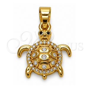 Dije Elegante 05.341.0144 Oro Laminado, Diseño de Tortuga, con Zirconia Cubica Blanca y Micro Pave Blanca, Pulido, Tono Dorado