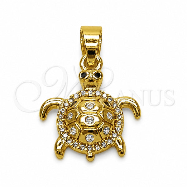 Dije Elegante 05.341.0144 Oro Laminado, Diseño de Tortuga, con Zirconia Cubica Blanca y Micro Pave Blanca, Pulido, Tono Dorado