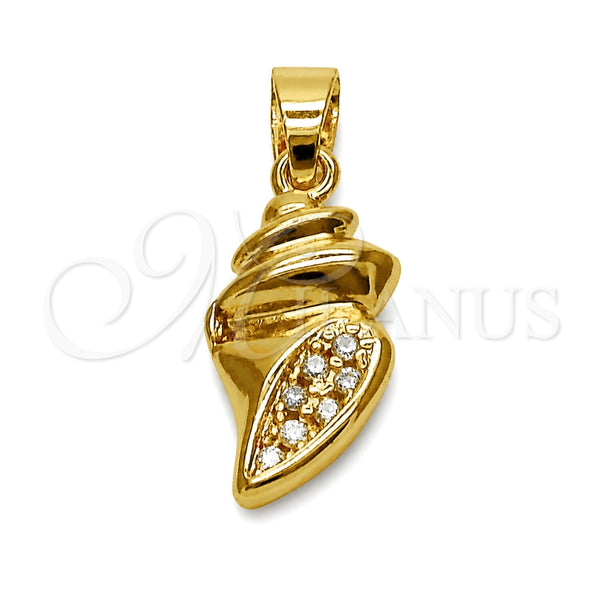 Dije Elegante 05.341.0145 Oro Laminado, Diseño de Caracol, con Zirconia Cubica Blanca, Pulido, Tono Dorado