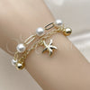 Pulsera de Dije 03.213.0449.07 Oro Laminado, Diseño de Estrella y Bola, con Perla Marfil, Pulido, Tono Dorado (Grosor 08 MM, 7 Pulgadas de Largo)